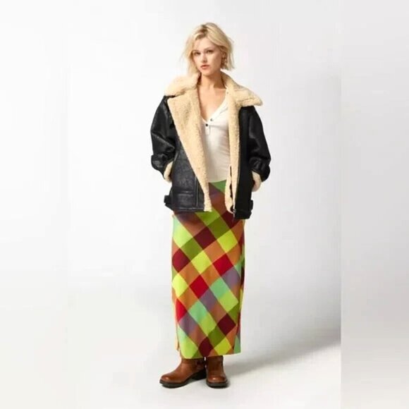 BDG Urban Outfitters Janelle Printed Plaid Red Green Midi Skirt S - Picture 3 of 7
